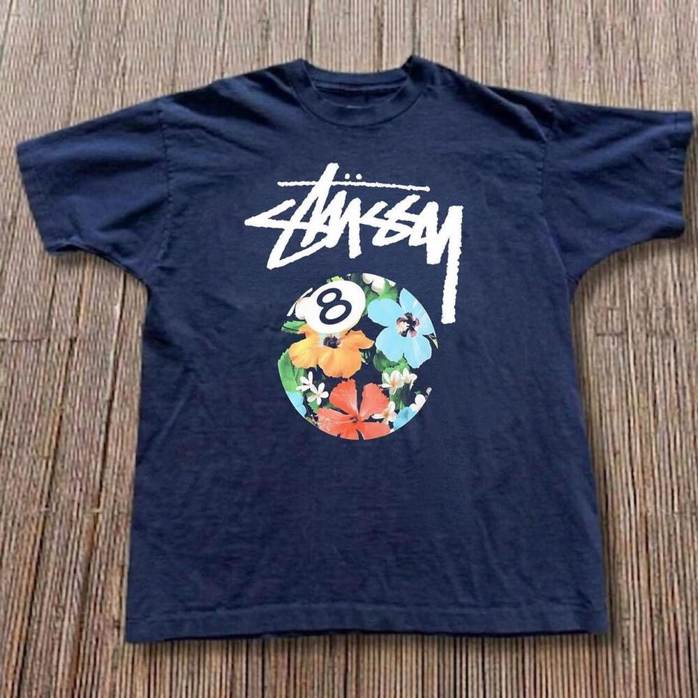 StSsy 8 Ball Floral Tee With White Inspired T Shirt